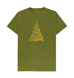 Moss Green Mens Animal Tree Christmas T-shirt