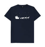 Navy Blue Mens Dogs pulling Santa's sleigh Christmas T-shirt