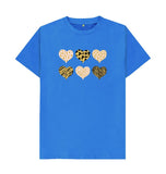Bright Blue Organic Men's Animal Print Pink, Gold and Black Hearts T-shirt