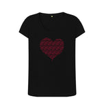Black Organic Ladies Scoop Neck Animal Footprint Heart T-shirt