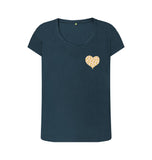 Denim Blue Organic Ladies Scoop Neck Animal Print Heart T-shirt