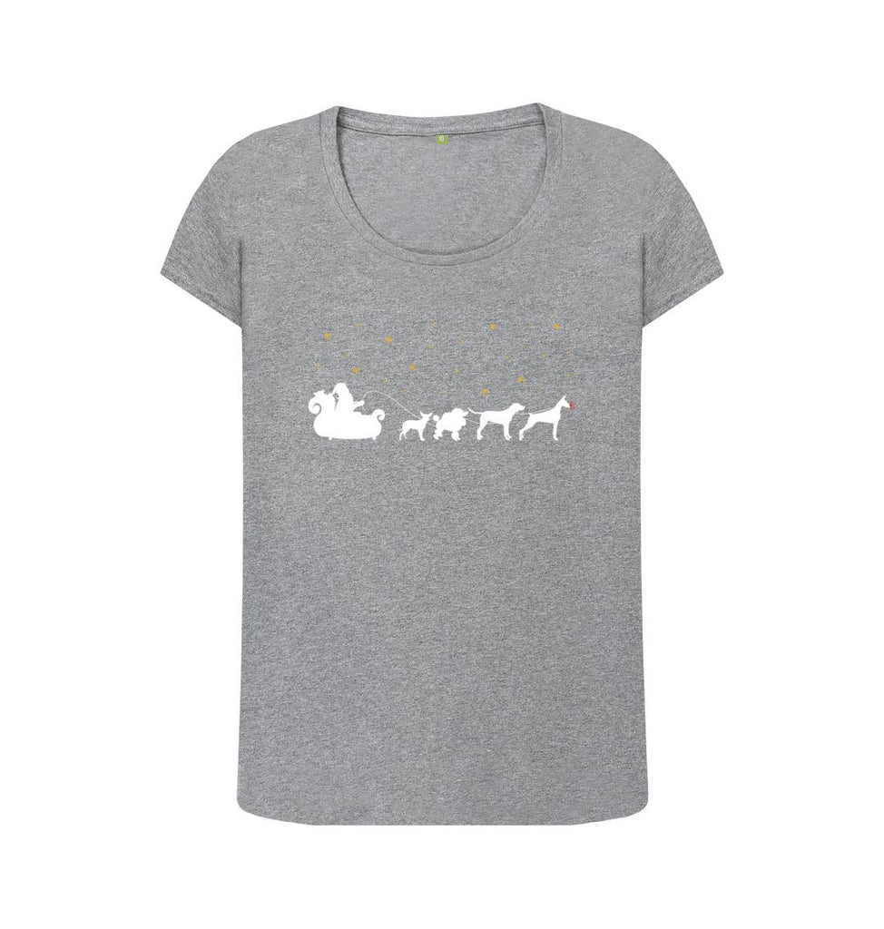 Athletic Grey Ladies Dogs pulling Santa's sleigh Christmas T-shirt