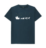 Denim Blue Mens Dogs pulling Santa's sleigh Christmas T-shirt