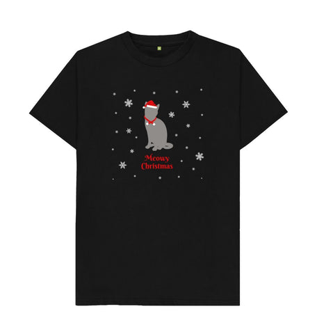 Black Mens Meowy Christmas T-shirt