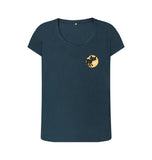 Denim Blue Organic Ladies Scoop Neck Black Cat T-shirt