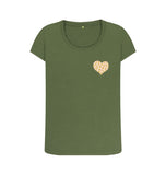 Khaki Organic Ladies Scoop Neck Animal Print Heart T-shirt