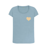 Stone Blue Organic Ladies Scoop Neck Animal Print Heart T-shirt