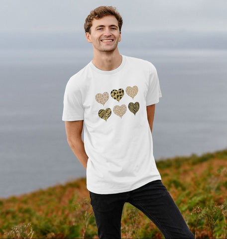 Organic Men's Animal Print Pink, Gold and Black Hearts T-shirt