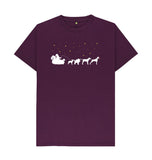 Purple Mens Dogs pulling Santa's sleigh Christmas T-shirt