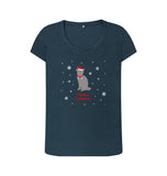 Denim Blue Ladies Meowy Christmas T-shirt