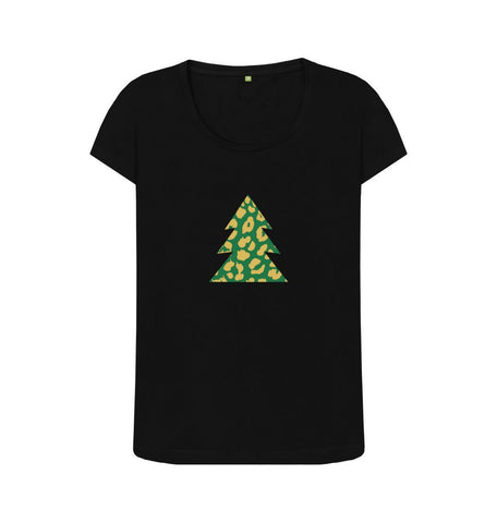 Black Ladies Animal print Christmas tree T-shirt