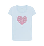 Sky Blue Organic Ladies Scoop Neck Animal Footprint Heart T-shirt