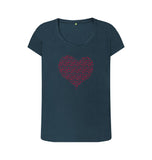 Denim Blue Organic Ladies Scoop Neck Animal Footprint Heart T-shirt